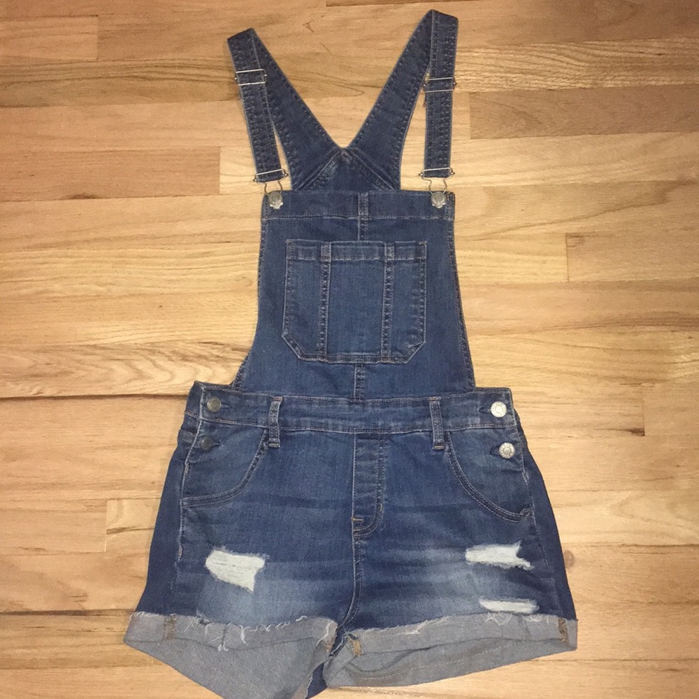 Denim overall shorts
